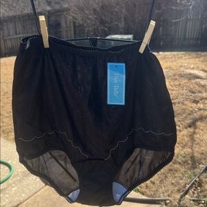 NOS Vintage Pillowtab Pin Up Black Nylon Panties sz Xl 8 Oldstock